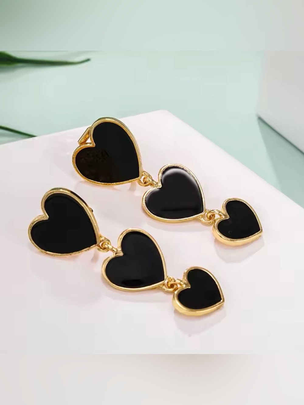 Gold Black Heart Drop Earrings - Women Jewelry 6 colors options